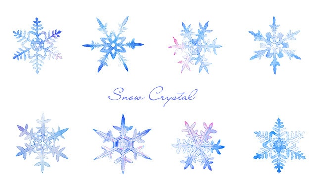 透明水彩で描いた雪の結晶のイラストセット【PNG素材】