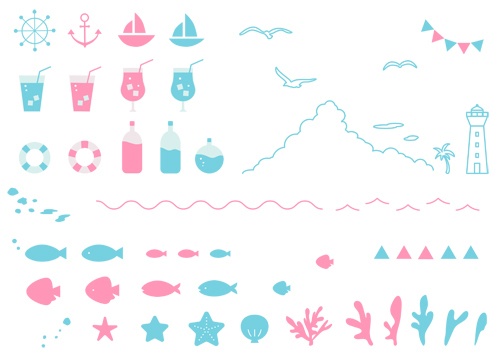 マリンモチーフのアイコンセット【PNG素材】