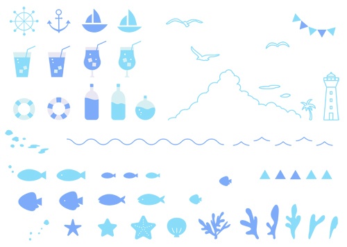 マリンモチーフのアイコンセット【PNG素材】