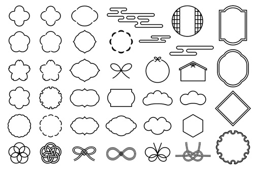 シンプルな和風の装飾イラストセット【PNG素材】