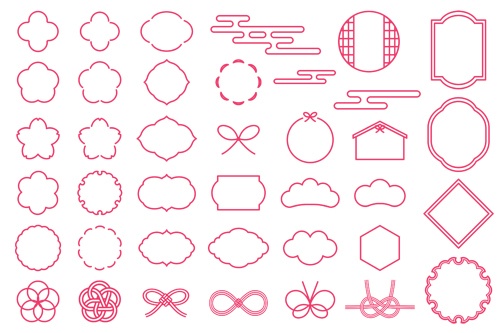 シンプルな和風の装飾イラストセット【PNG素材】