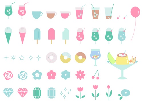 レトロな喫茶店モチーフのイラストセット【PNG素材】