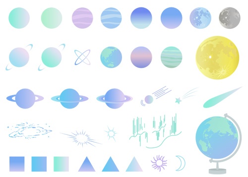 宇宙モチーフのイラストセット【PNG素材】