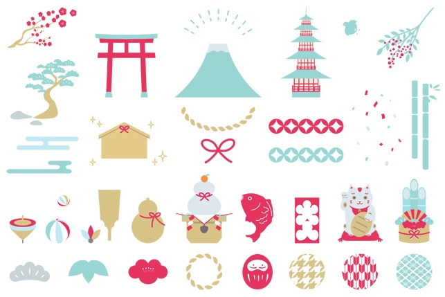 縁起物と伝統文様のアイコンセット2【PNG素材】