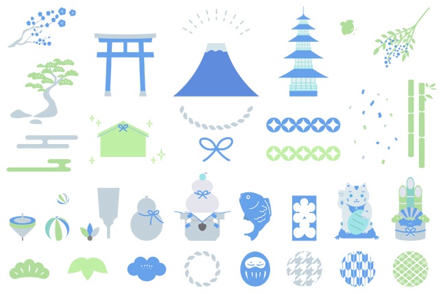 縁起物と伝統文様のアイコンセット2【PNG素材】