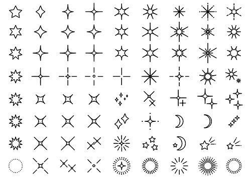 シンプルなキラキラアイコンセット3(線画)【PNG素材】