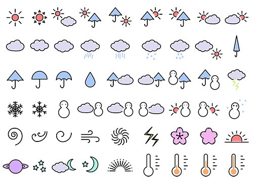天気モチーフのイラストセット【PNG素材】