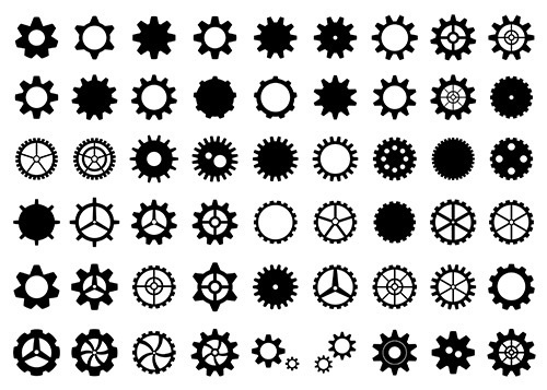 歯車のシルエットのイラストセット【PNG素材】