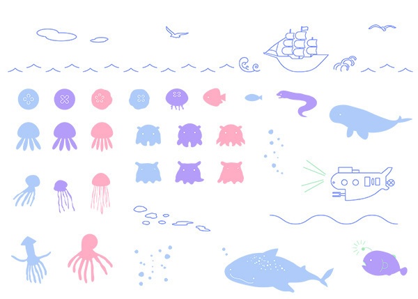 マリンモチーフのアイコンセット2【PNG素材】