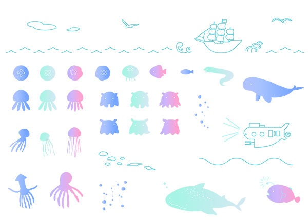 マリンモチーフのアイコンセット2【PNG素材】