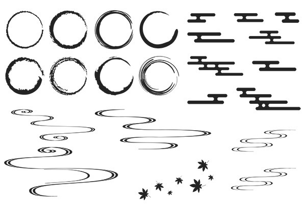シンプルな和風の装飾イラストセット2【PNG素材】