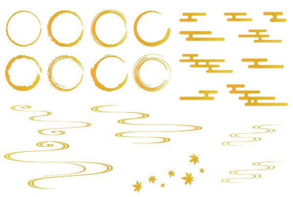 シンプルな和風の装飾イラストセット2【PNG素材】