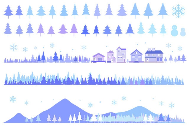 山と自然のイラストセット【PNG素材】