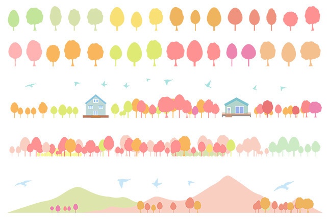 山と自然のイラストセット【PNG素材】