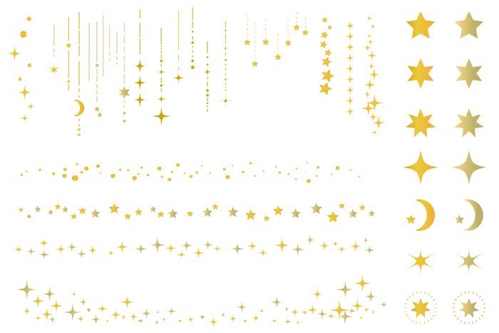 サンバーストと星空の装飾イラストセット【透過PNG/ベクター】