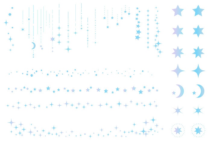 サンバーストと星空の装飾イラストセット【透過PNG/ベクター】