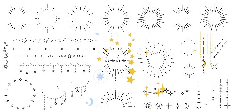サンバーストと星空の装飾イラストセット【透過PNG/ベクター】