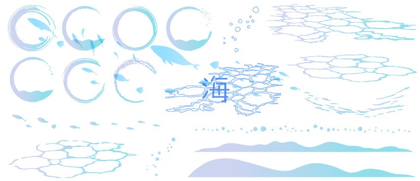 海モチーフの装飾・フレームイラストセット【透過PNG/ベクター】