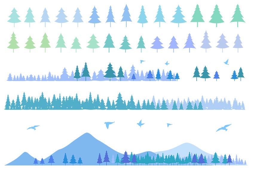 山と自然のイラストセット2【透過PNG/ベクター】