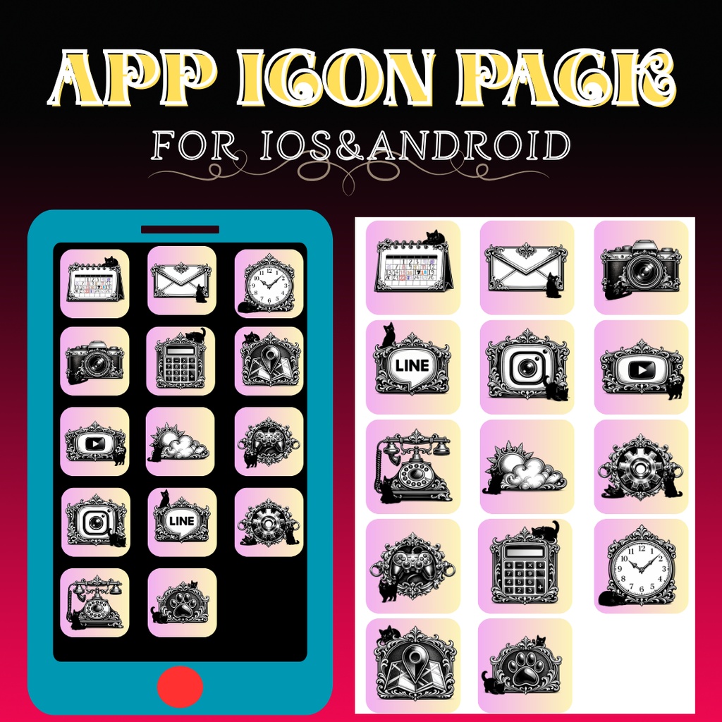 APP ICON PACK （ロココ調&黒猫）