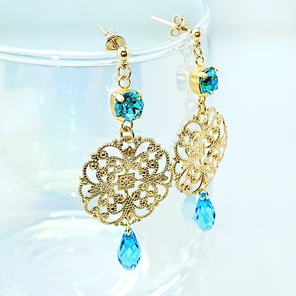 1点限り★ジェイド・リーチ/渚のセレブレイト イメージ レースモチーフ×スワロ デザイン ピアス・イヤリング