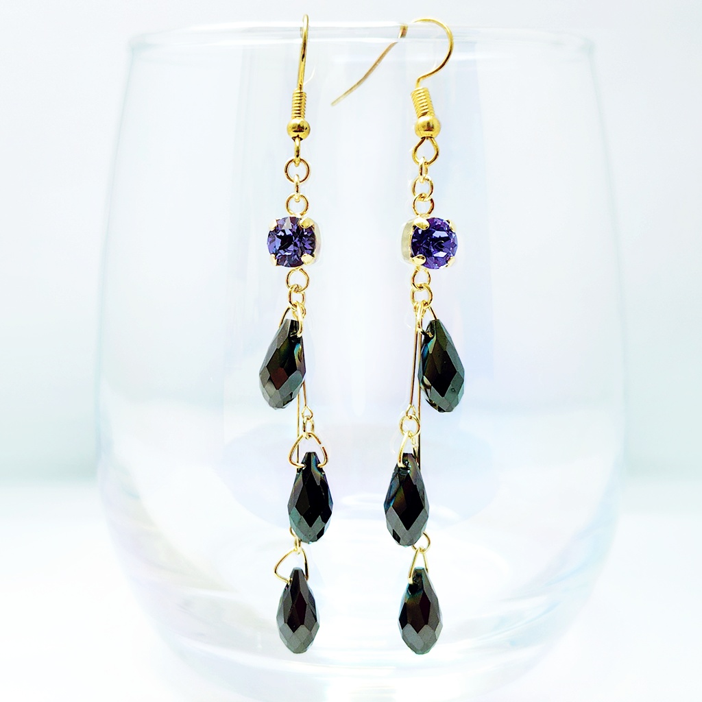 再販未定★【概念】クロウリー/NRCイメージ スワロ×ドロップ シャンデリア風ピアス/イヤリング