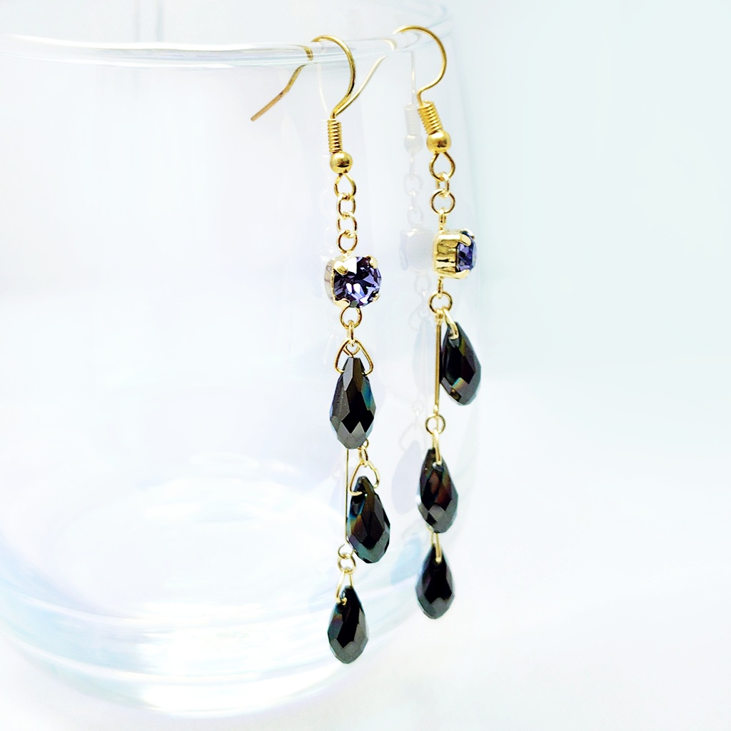 再販未定★【概念】クロウリー/NRCイメージ スワロ×ドロップ シャンデリア風ピアス/イヤリング