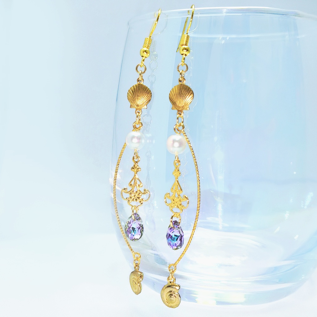 再販未定★【概念】オクタヴィネル/モストロラウンジイメージ スワロドロップ×巻貝 ロングデザイン ピアス/イヤリング