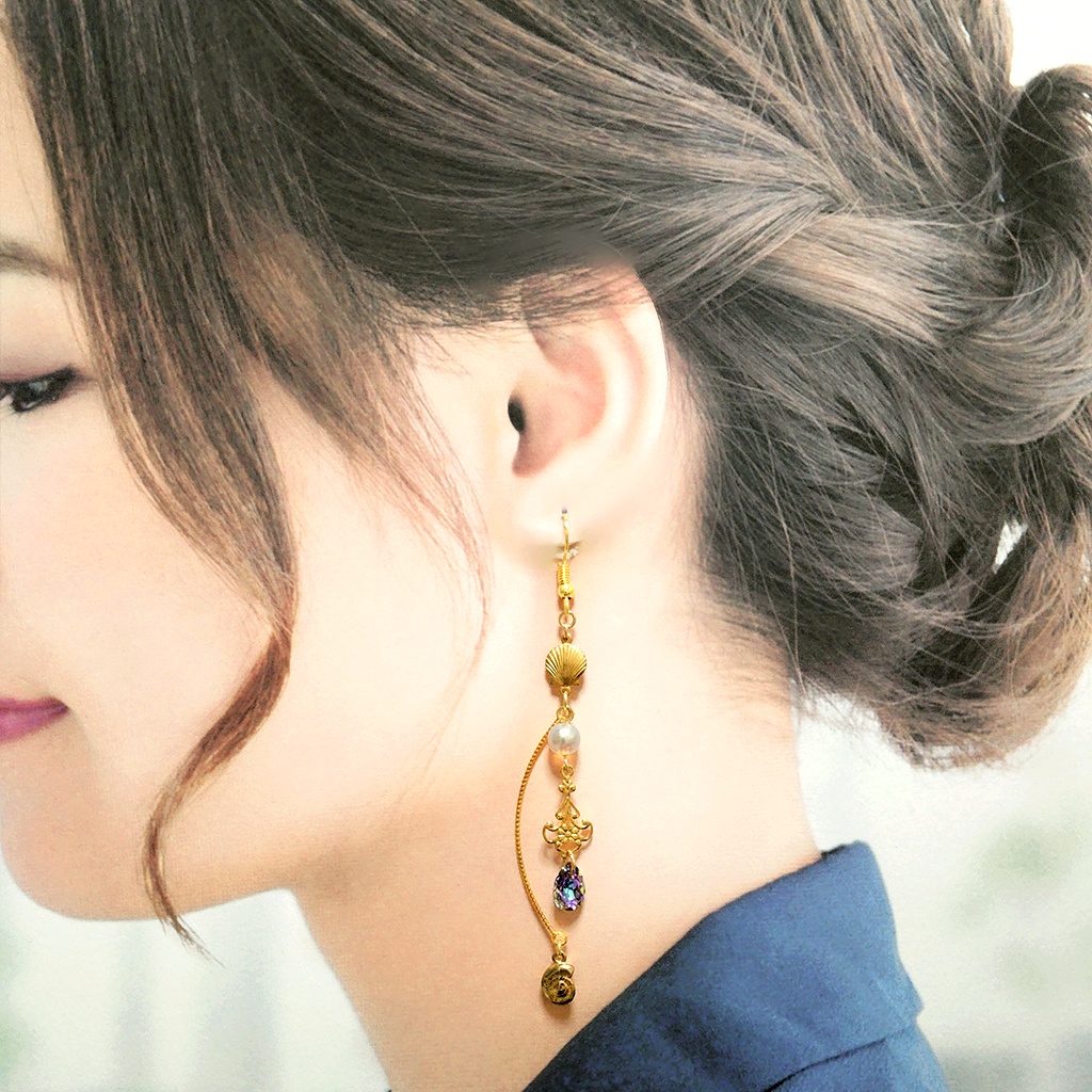 再販未定★【概念】オクタヴィネル/モストロラウンジイメージ スワロドロップ×巻貝 ロングデザイン ピアス/イヤリング