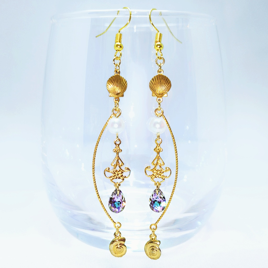 再販未定★【概念】オクタヴィネル/モストロラウンジイメージ スワロドロップ×巻貝 ロングデザイン ピアス/イヤリング