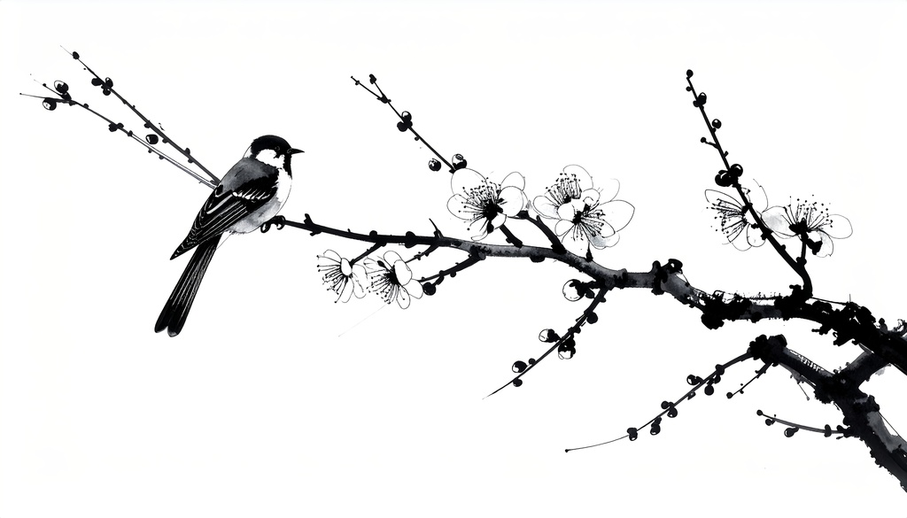 余白筆 - 趣のある墨絵風背景と筆致素材セット