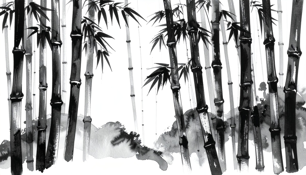 余白筆 - 趣のある墨絵風背景と筆致素材セット