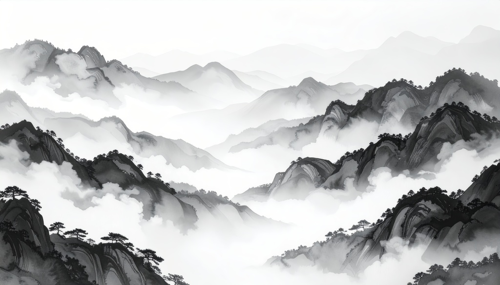 余白筆 - 趣のある墨絵風背景と筆致素材セット