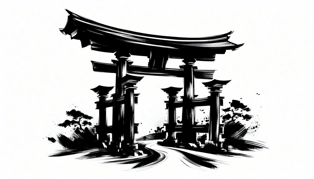 【和風】余白筆 墨絵の旅路 - 車窓と古都の情景素材集