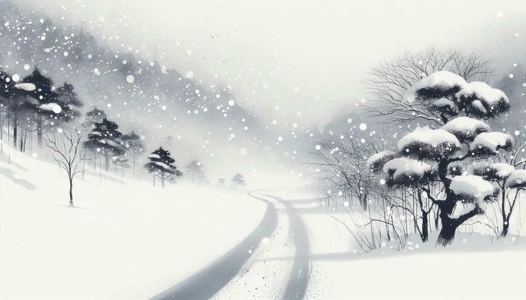 【和風】余白筆 墨絵の旅路 - 車窓と古都の情景素材集