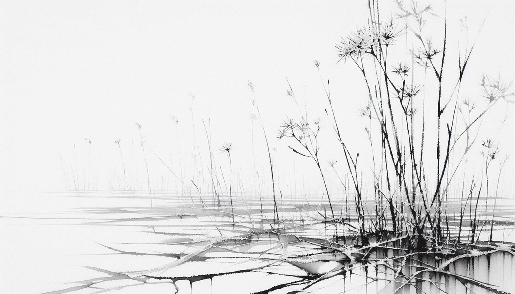 深遠なる白:冬の訪れと内省の墨画