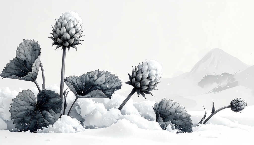 【水墨画風】余白筆 - 春を待つ情景素材集:氷解のせせらぎと梅の香