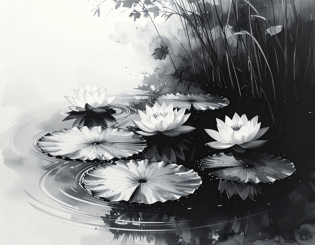 余白筆 - 水鏡(みずかがみ):水面に映る和の情景素材集