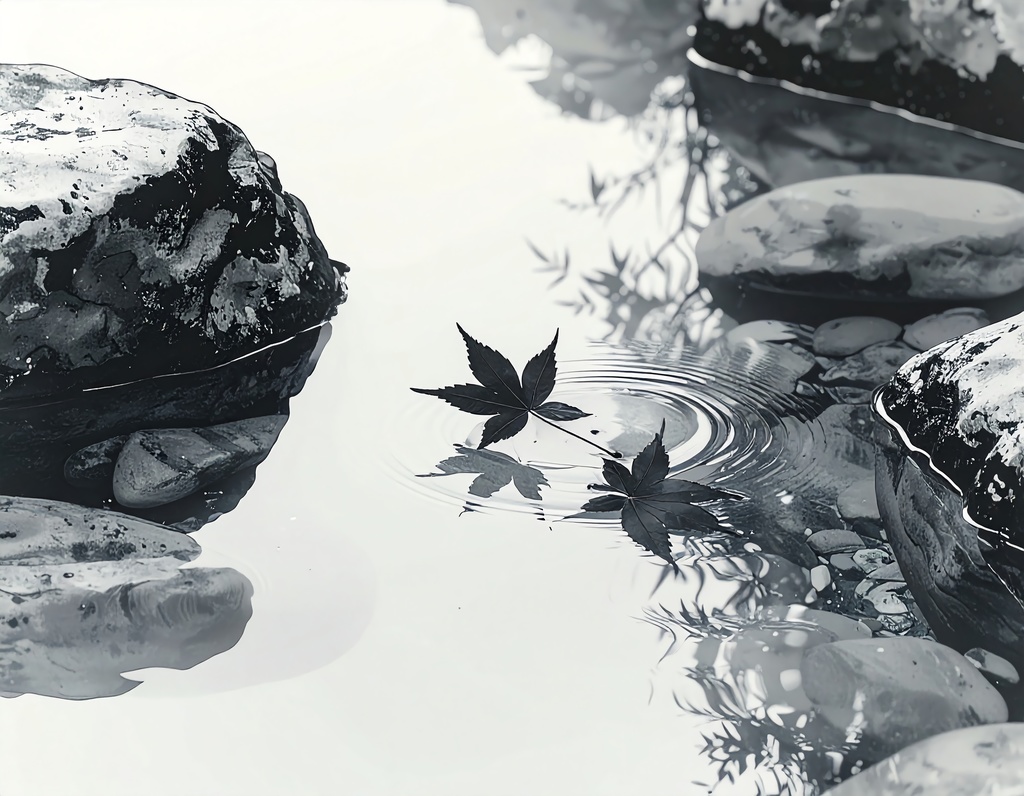 余白筆 - 水鏡（みずかがみ）：水面に映る和の情景素材集