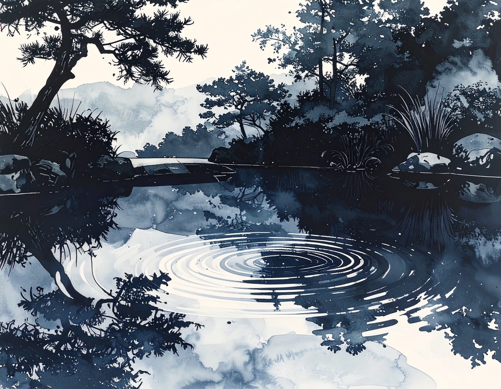 余白筆 - 陰陽(いんよう):光と影を操る、黒墨と胡粉の墨絵素材集