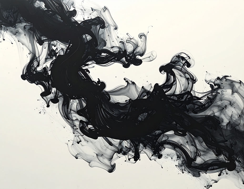 余白筆 - 陰陽(いんよう):光と影を操る、黒墨と胡粉の墨絵素材集
