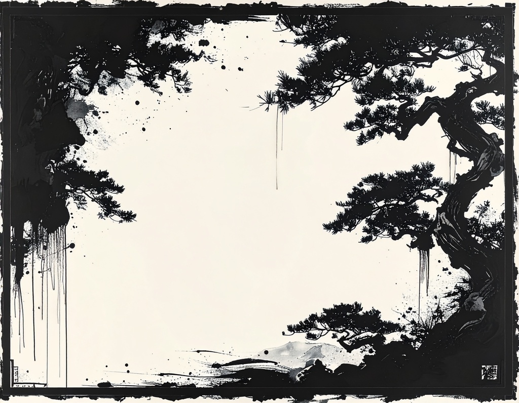 余白筆 - 陰陽(いんよう):光と影を操る、黒墨と胡粉の墨絵素材集