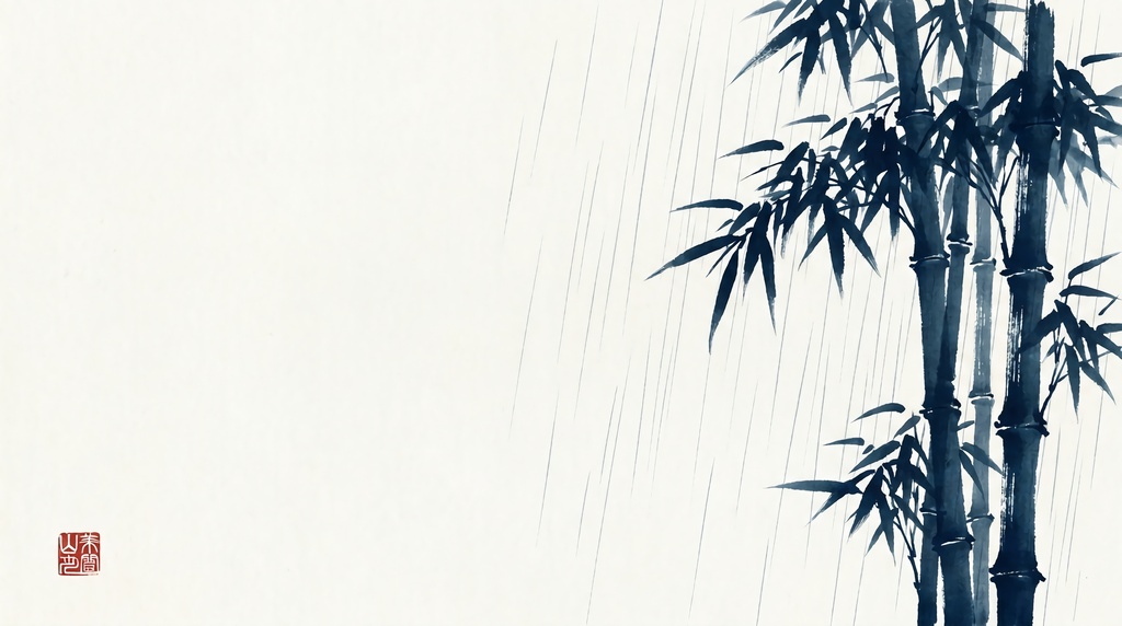 雨音(あまおと):静寂と波紋が織りなす、梅雨のエモーショナル墨絵素材集