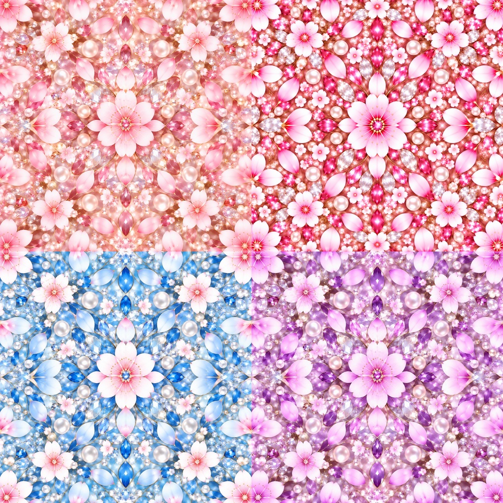 桜の万華鏡柄 デジタルペーパー 10枚セット|桜・花柄・キラキラ・背景素材