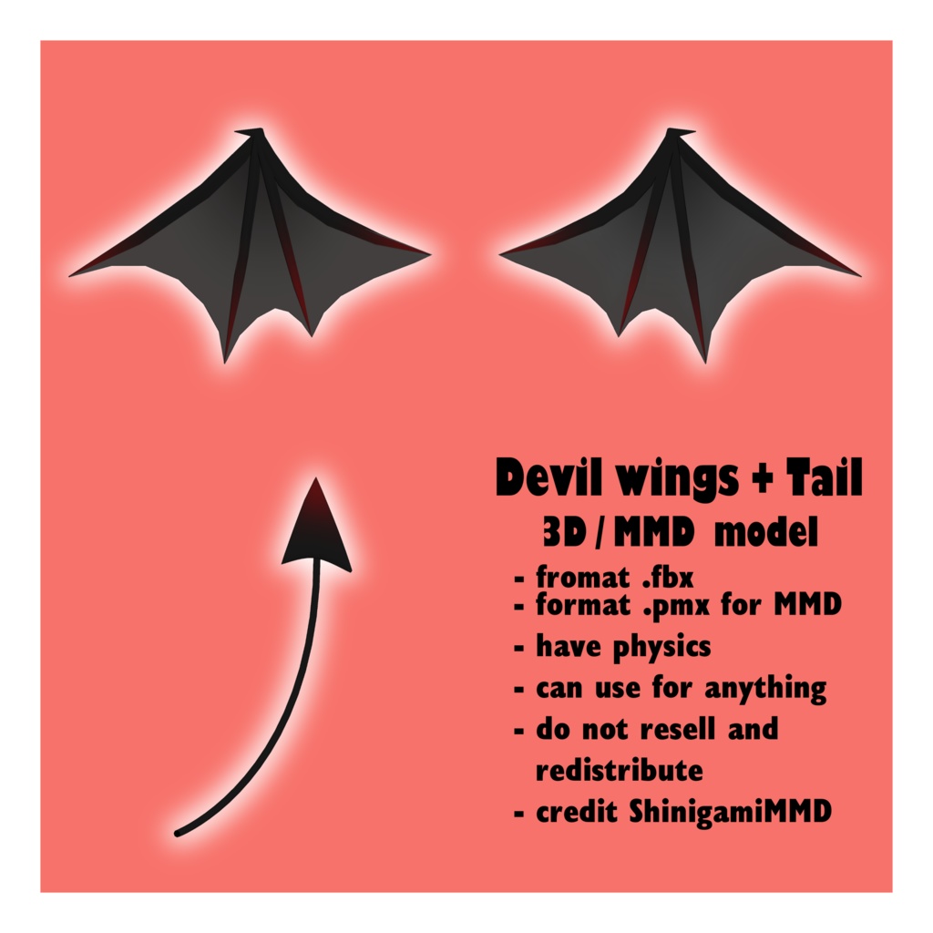 3D/MMD - Devil Wings + Tail