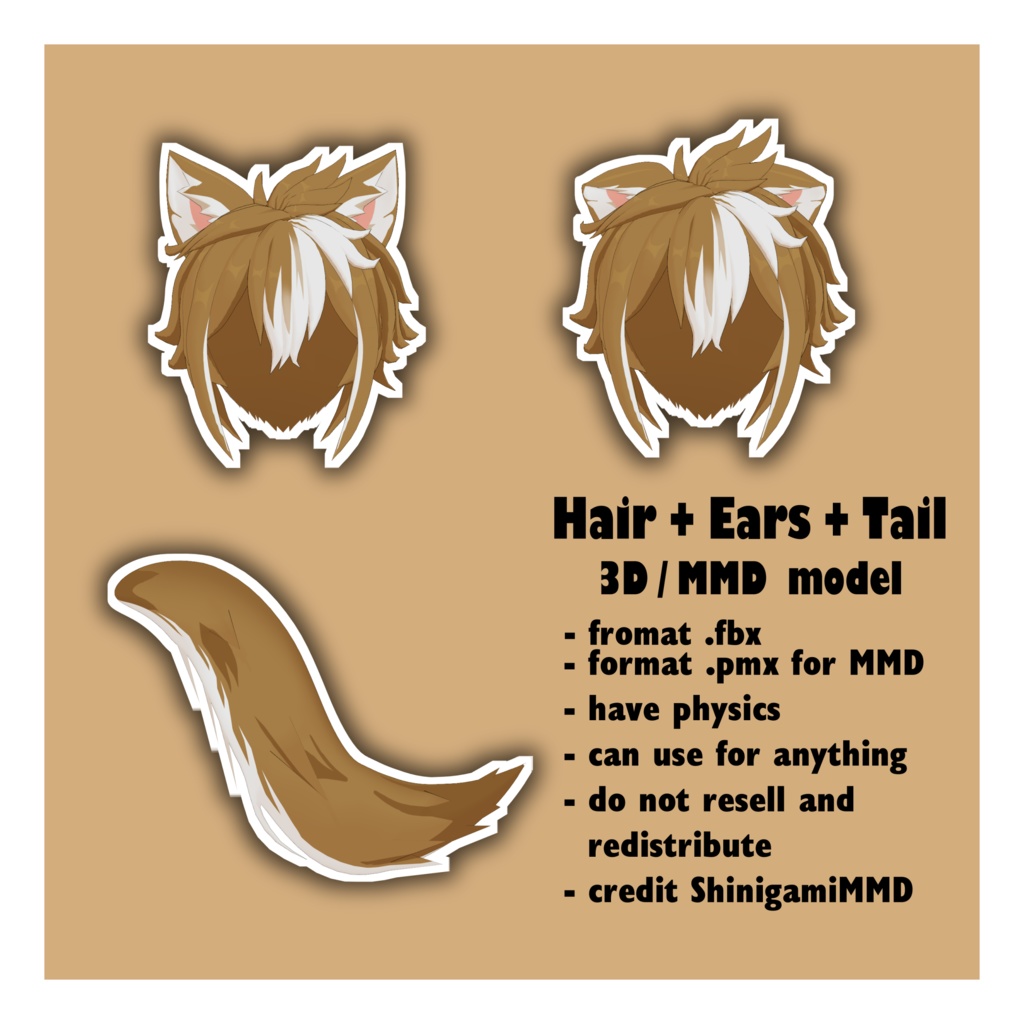 3D/MMD - Hair + Ears + Tail 