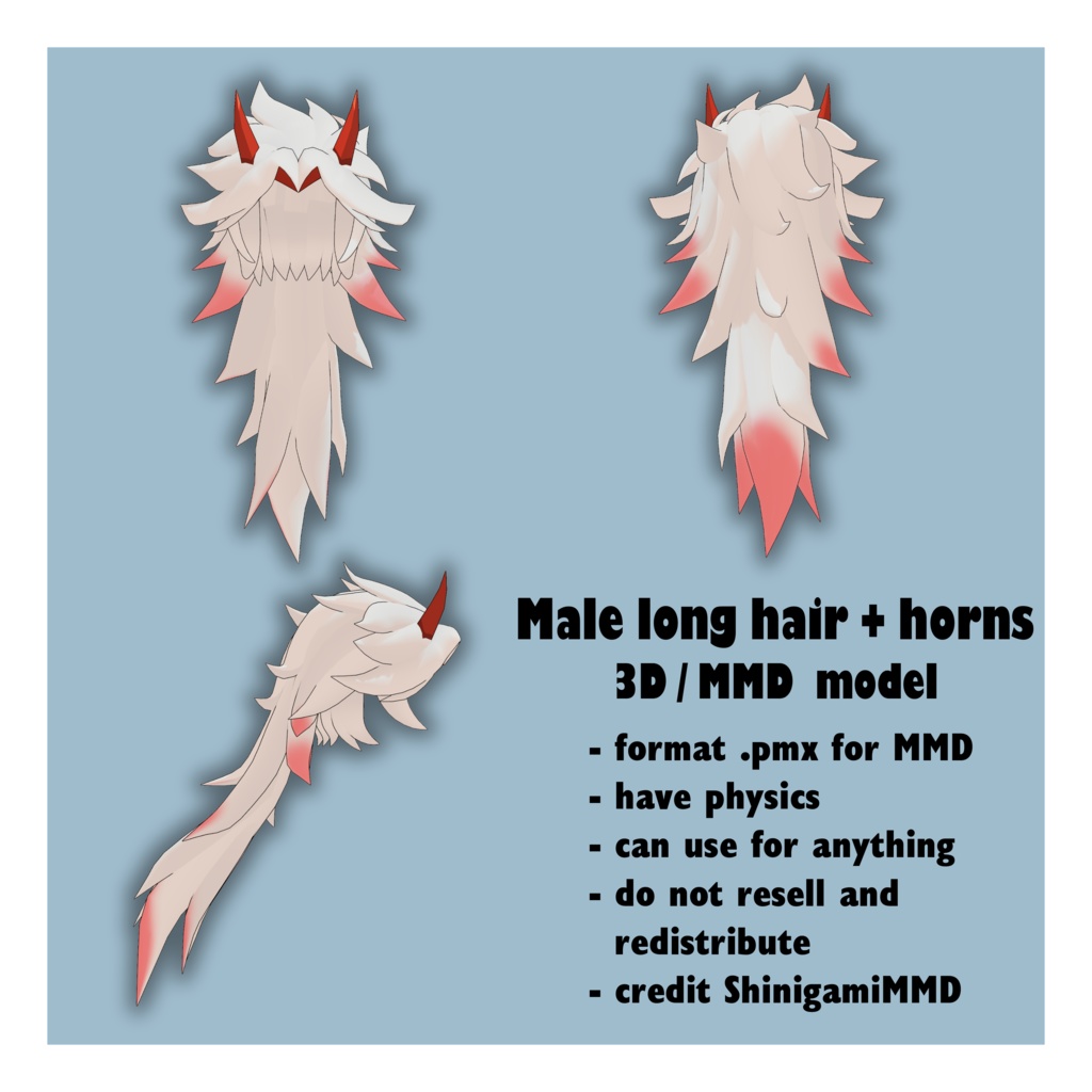 [MMD] Male long hair + Horns [P2U download]