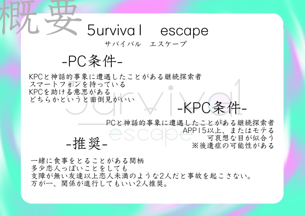 クトゥルフ神話TRPGシナリオ「5urviva1 escape」SPLL:E194735