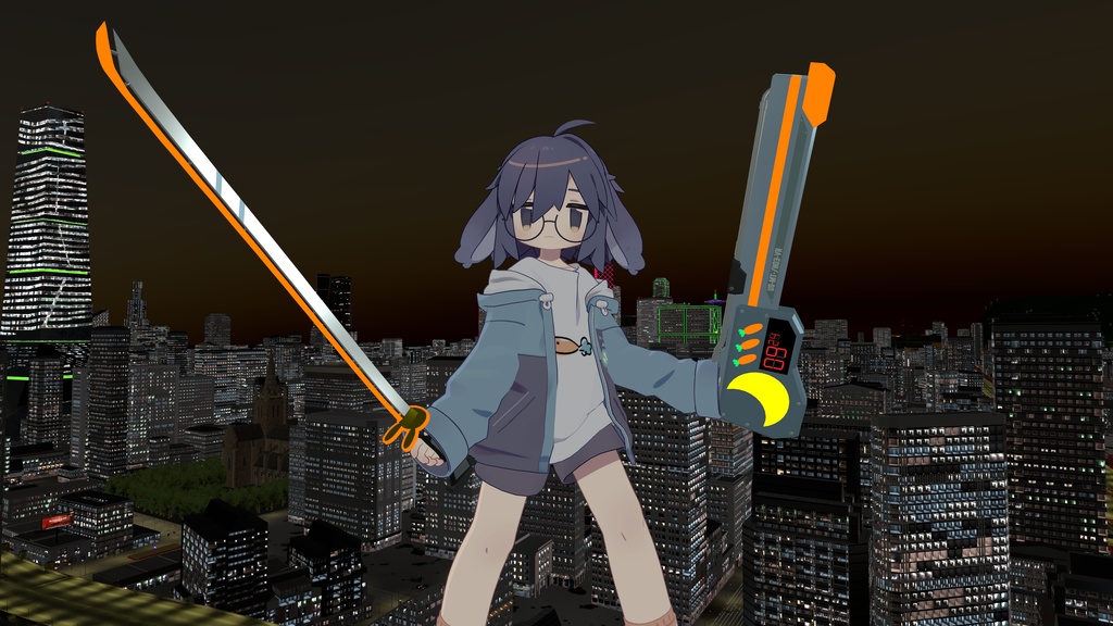 【VRChat想定】うささきモチーフサイバー刀 DX兎耳人参刀 (VRCFuryによる自動セットアップ機能が付いています)