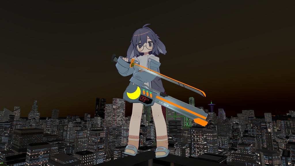 【VRChat想定】うささきモチーフサイバー刀 DX兎耳人参刀 (VRCFuryによる自動セットアップ機能が付いています)